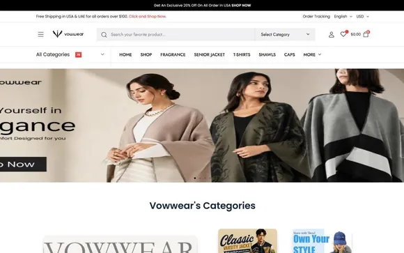Vowwear website homepage