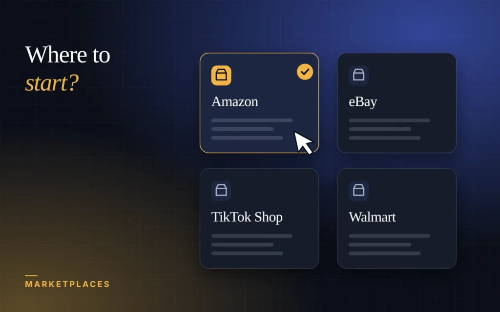 Illustration: choosing between Amazon, eBay, TikTok Shop and Walmart